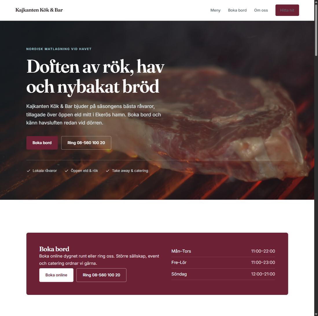Example site for a restaurant – Kajkanten Kök & Bar