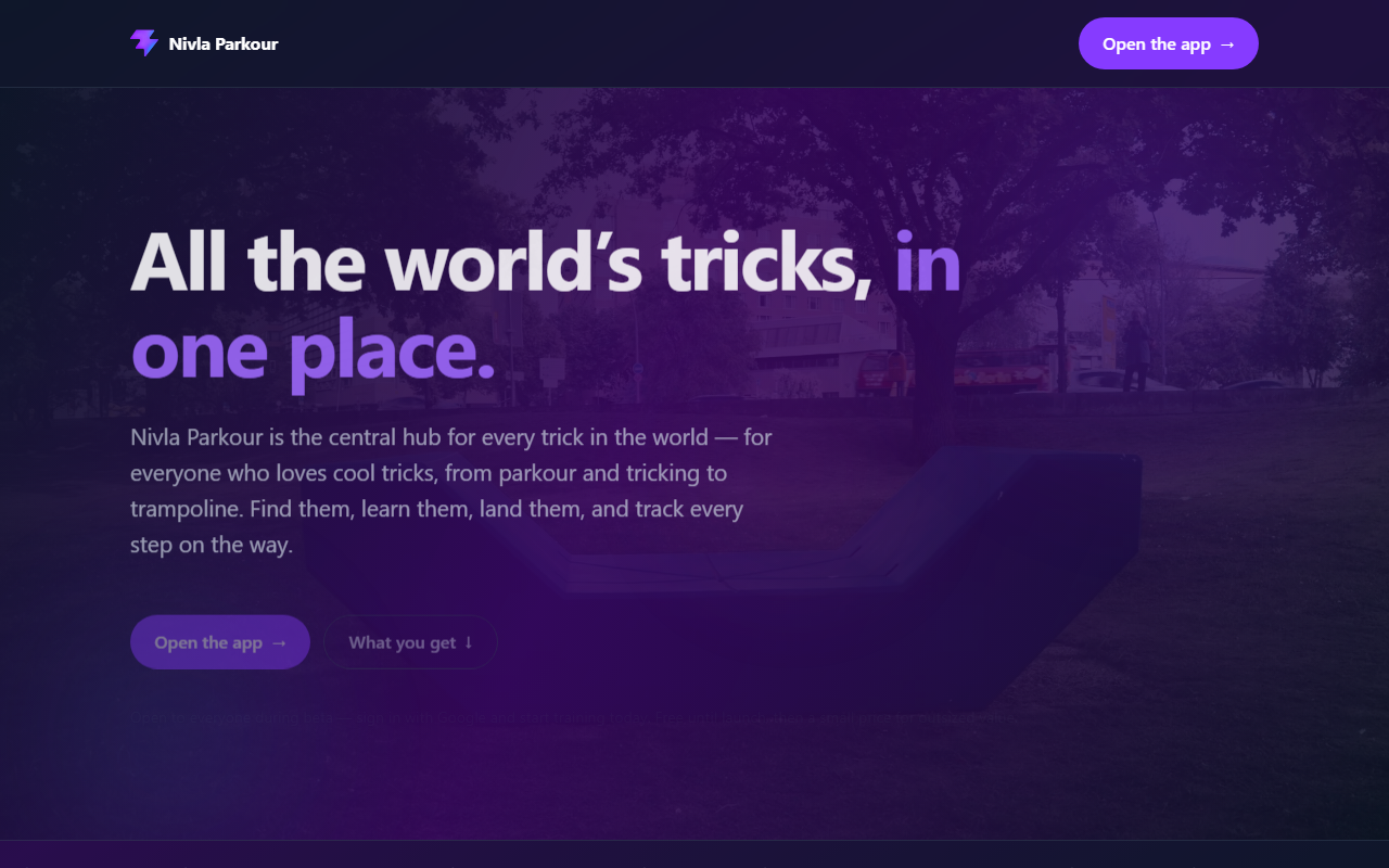 Screenshot of the Nivla Parkour website