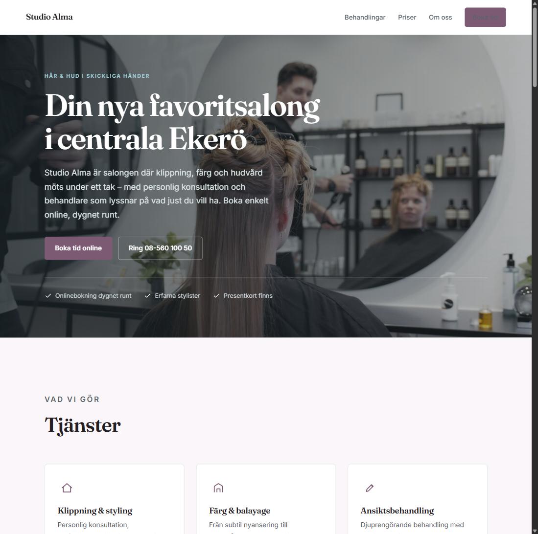 Example site for a salon – Studio Alma